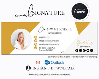 EMAIL SIGNATURE TEMPLATE with Picture, Gmail signature template, Digital Signature, Designer Email Signature Template