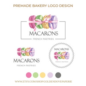 LOGO DESIGN BAKERY - Bakery Logo - Macaron Logo - Premade Logo Design - Watercolor Logo - Editable logo template -  Bakery Logo Design