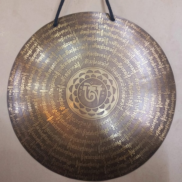 Meditation gong for Yoga healing | Nepali Gong handmade with Buddhist symbols and Mantra