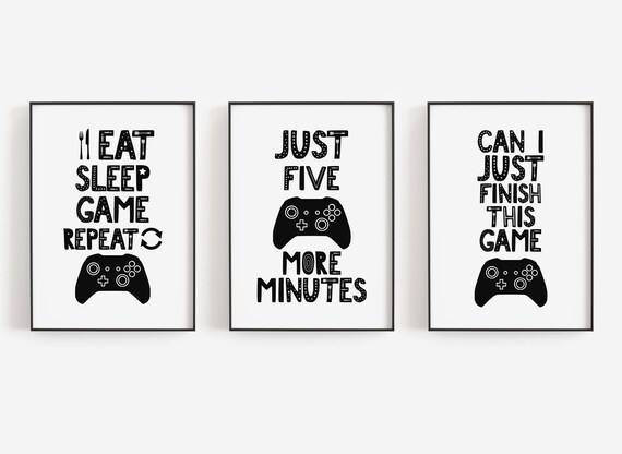 Set of 3 Gamer Prints – Fun Bedroom Art for Kids, Gaming Room Décor, Playroom Art