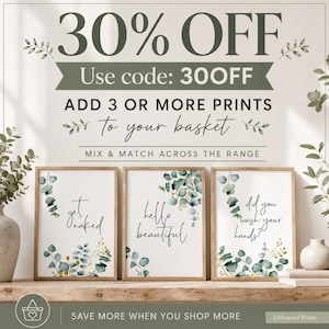 Bathroom Quote Print | Botanical Eucalyptus Wall Art | Minimal Green Bathroom Decor | Premium Matte Art Print | Various Sizes image 2