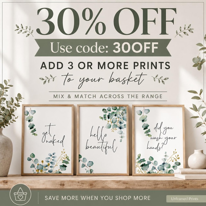 Bathroom Quote Print | Botanical Eucalyptus Wall Art | Minimal Green Bathroom Decor | Premium Matte Art Print | Various Sizes image 2