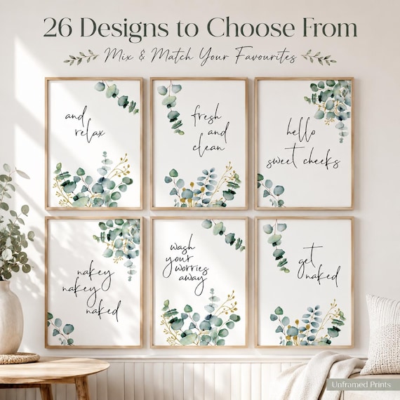 Bathroom Quote Print | Botanical Eucalyptus Wall Art | Minimal Green Bathroom Decor | Premium Matte Art Print | Various Sizes