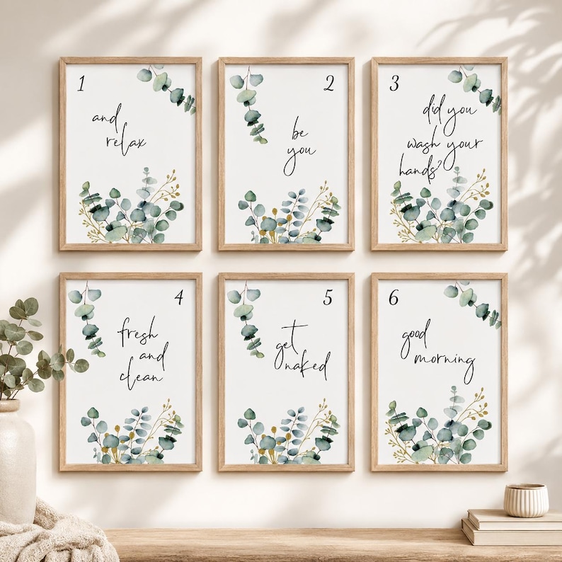 Bathroom Quote Print | Botanical Eucalyptus Wall Art | Minimal Green Bathroom Decor | Premium Matte Art Print | Various Sizes image 4