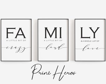 Juego de 3 impresiones con citas familiares/Arte moderno para pared del hogar