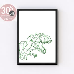 T-Rex Geometric Lines, Geometric Dinosaur, Dinosaur Wall Art, Dinosaur Print Nursery Wall Art, Poster Children's Bedroom Gift