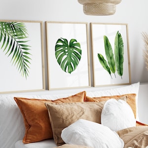 Set of 3 Green Leaf Wall Art Prints Poster Home Bedroom Living Room Decor
