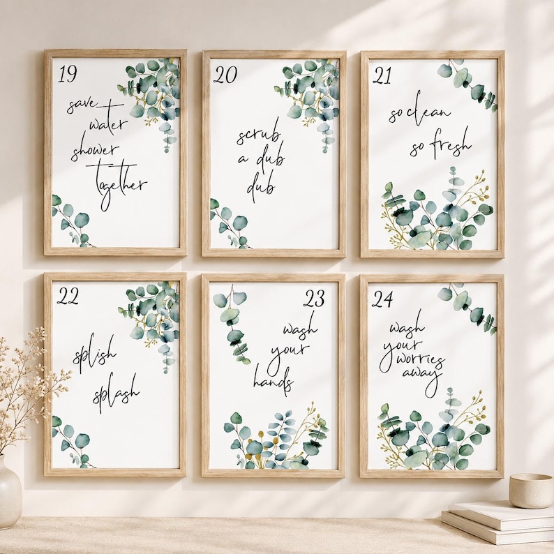 Bathroom Quote Print | Botanical Eucalyptus Wall Art | Minimal Green Bathroom Decor | Premium Matte Art Print | Various Sizes image 7