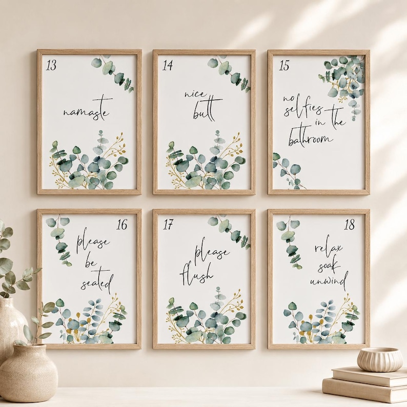 Bathroom Quote Print | Botanical Eucalyptus Wall Art | Minimal Green Bathroom Decor | Premium Matte Art Print | Various Sizes image 6