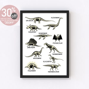 Dinosaur Wall Art, Dinosaur Print, Dinosaur Bones, Dinosaur Decor, Boys Room, Dinosaur Prints, Nursery Wall Art, Poster, Dinosaur Skeleton