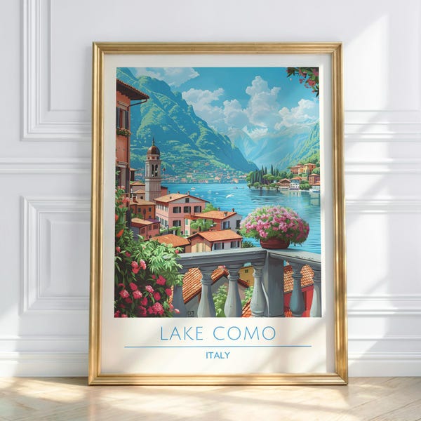 Lake Como Italy Print – Vintage Travel Poster, Italian Lakes Wall Art, Mediterranean Home Decor