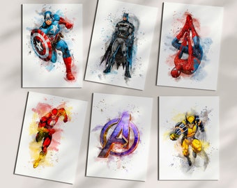 Láminas de superhéroes de Marvel y DC: Spiderman, Batman y Superman, decoración de pared. Póster de cómics para fans, oficina y regalos.
