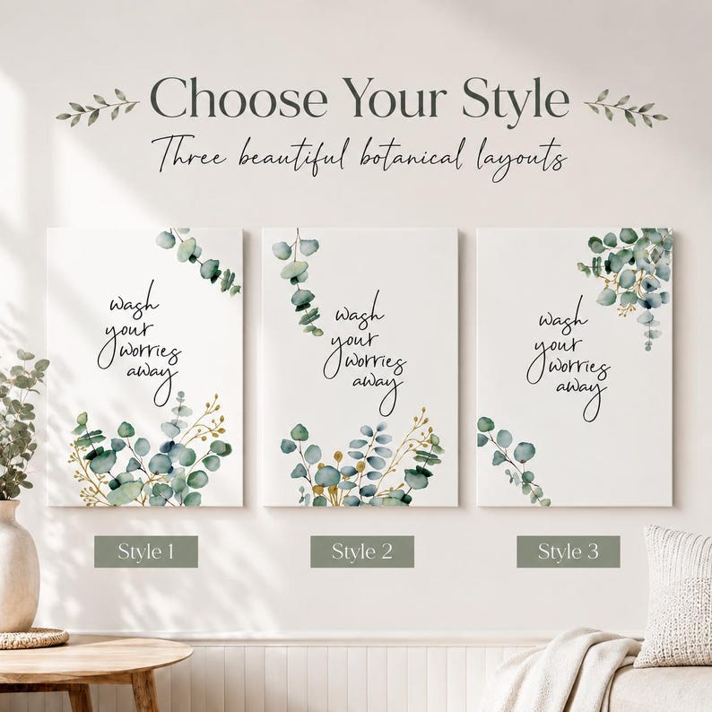 Bathroom Quote Print | Botanical Eucalyptus Wall Art | Minimal Green Bathroom Decor | Premium Matte Art Print | Various Sizes image 9