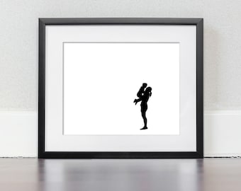 Impresión de arte de madre e hija, siluetas pared arte impresión, arte de pared minimalista, descarga digital, impresión en blanco y negro, arte imprimible, JPG