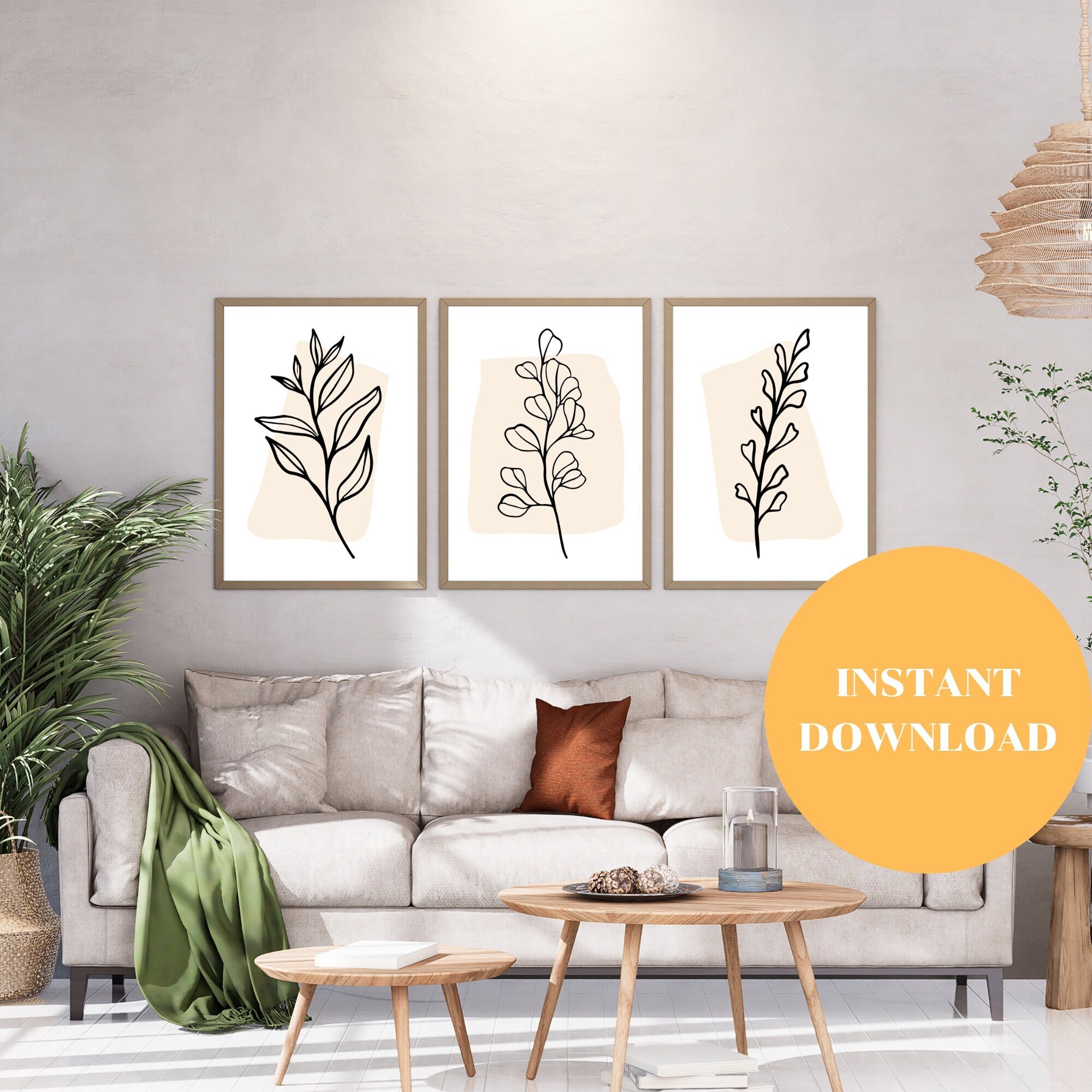 Botanical Line Art Floral Set 3 Piece Wall Art, Minimalist Wall Art ...