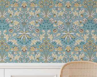 Blue Baroque Removable Wallpaper | Vintage Floral Wallpaper | Classic Peel and Stick Wallpaper | Repositionable Wallpaper