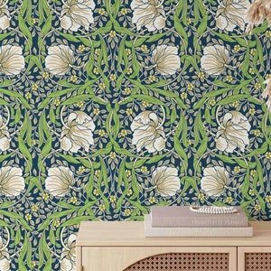 Navy Floral Wallpaper | Elegant Botanical Wallpaper | Removable Wallpaper | Peel n Stick Wallpaper | Self Adhesive Wallpaper