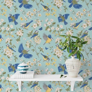 Chinoiserie Wallpaper | Peel and Stick Wallpaper | Removable Wallpaper | Self Adhesive Wallpaper | Asian Decor | Bird Wallpaper