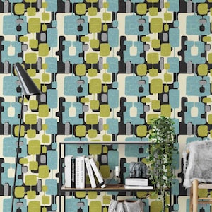 Mid Century Modern Wallpaper | Removable Wallpaper | Retro Wallpaper | Peel and Stick Wallpaper | Geometric Wallpaper
