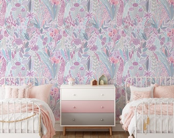 Removable Wallpaper, Peel and Stick Wallpaper, Pastel Flowers Wall Paper, Pink Purple Floral Wallpaper