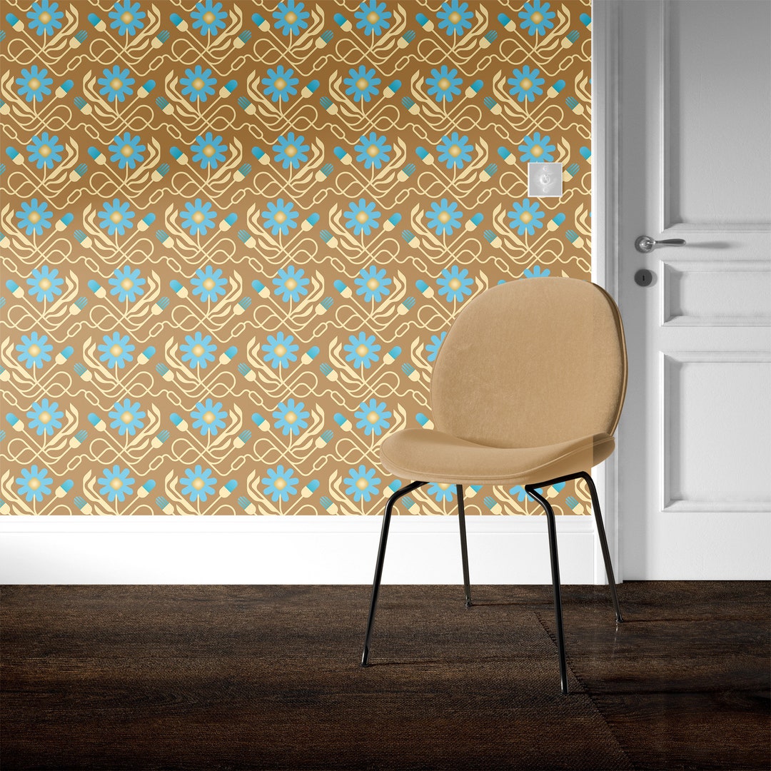 Floral Art Deco Wallpaper Removable Peel and Stick Wallpaper Etsy