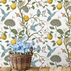 Hummingbird Wallpaper | Bird Peel and Stick Wallpaper | Removable Wallpaper | Self Adhesive Wallpaper | Bedroom Decor