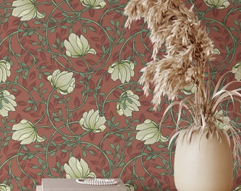 Elegant Floral Removable Wallpaper, William Morris Inspired, Victorian Style Peel and Stick Wallpaper