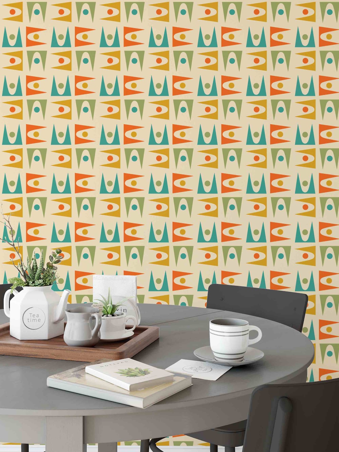 Mid Century Modern Wallpaper Removable Wallpaper Retro Wallpaper Peel