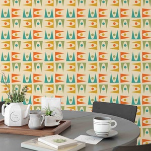 Mid Century Modern Wallpaper | Removable Wallpaper | Retro Wallpaper | Peel and Stick Wallpaper | Geometric Wallpaper