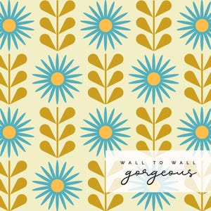 Floral Retro Peel and Stick Wallpaper | Scandi Flowers Removable Wallpaper | Mid Century Modern Wallpaper