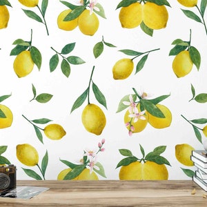 Lemon Wallpaper | Removable Wallpaper | Watercolor Fruit | Peel and Stick