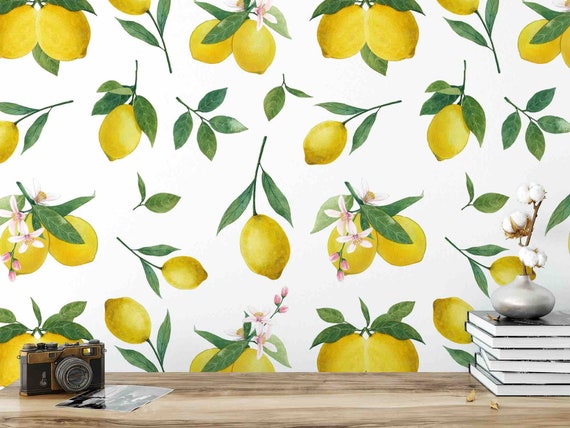 Lemon Wallpaper Removable Wallpaper Watercolor Fruit | Etsy