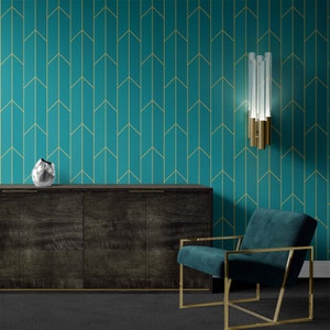 Art Deco Wallpaper | Removable Wallpaper | Peel and Stick Wallpaper | Self Adhesive DIY Wallpaper | Geometric Wallpaper | Emerald Home Decor