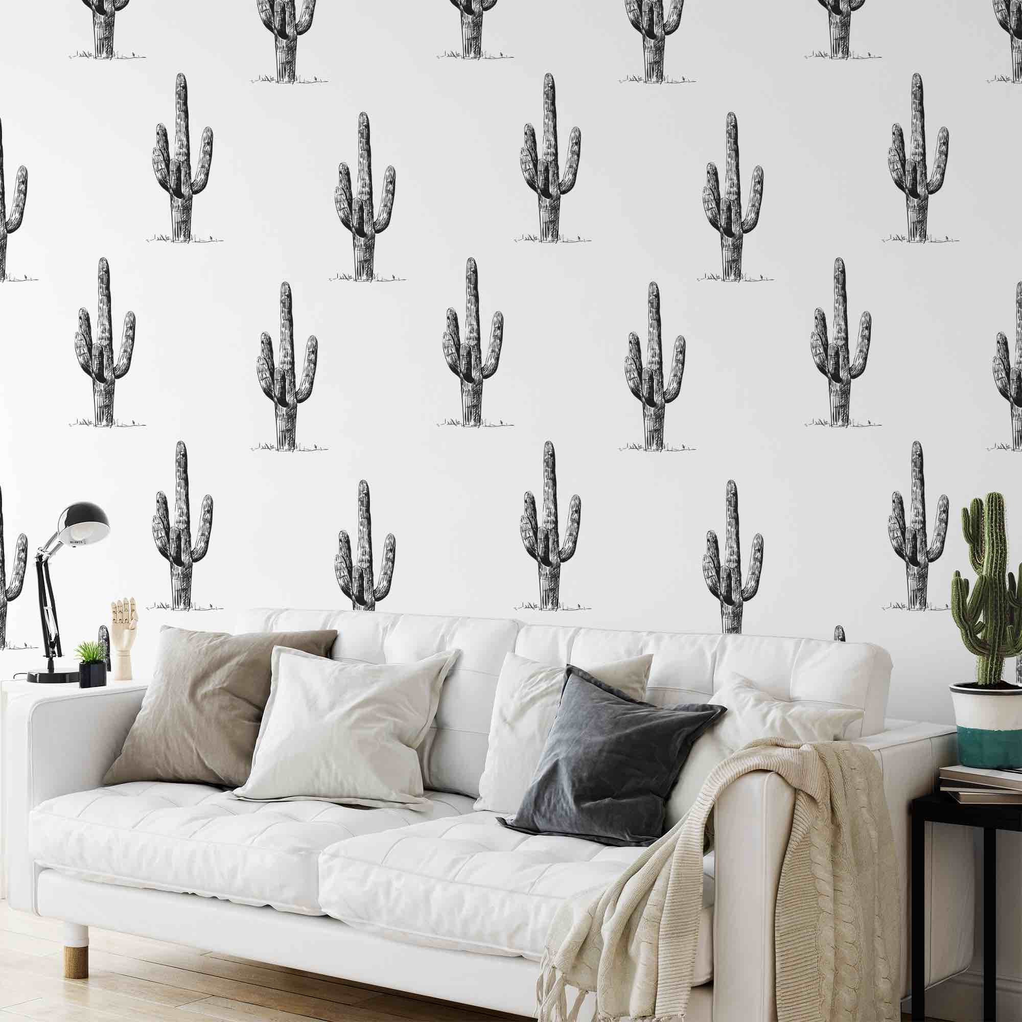 Home Décor Wallpaper Pale Cactus Removable Mural Pale Cactus Peel and