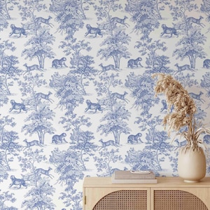 Toile De Jouy Removable Wallpaper | Vintage French Provincial Decor | Tropical Jungle Print