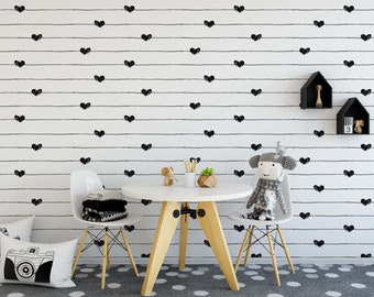 Nursery Wallpaper | Hearts Wallpaper | Removable Wallpaper | Peel n Stick Wallpaper | Black & White Nursery | Modern Nursery