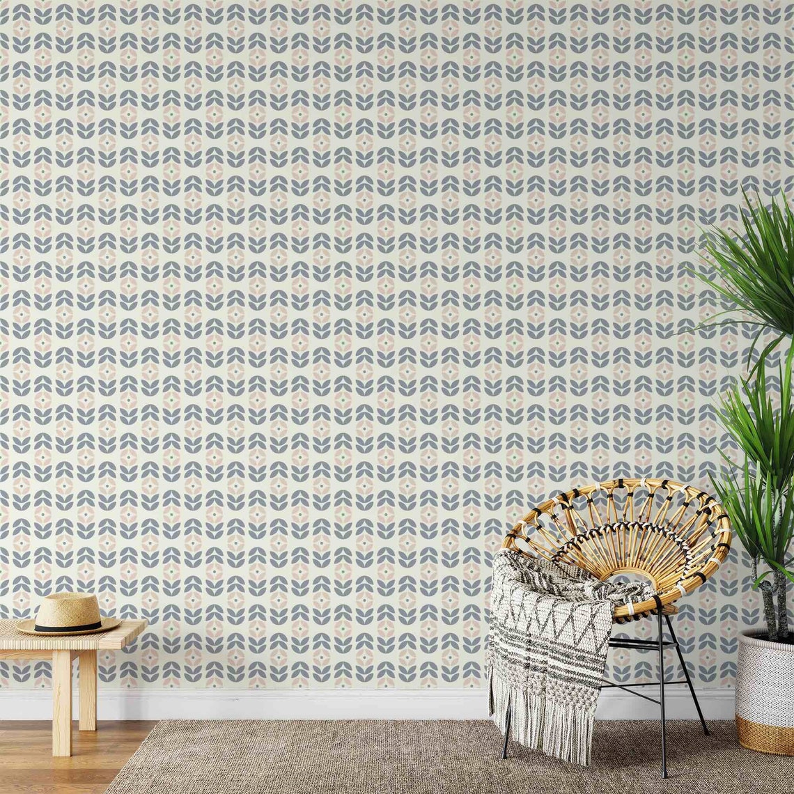 Removable Wallpaper Mid Century Modern Wallpaper Peel and Etsy