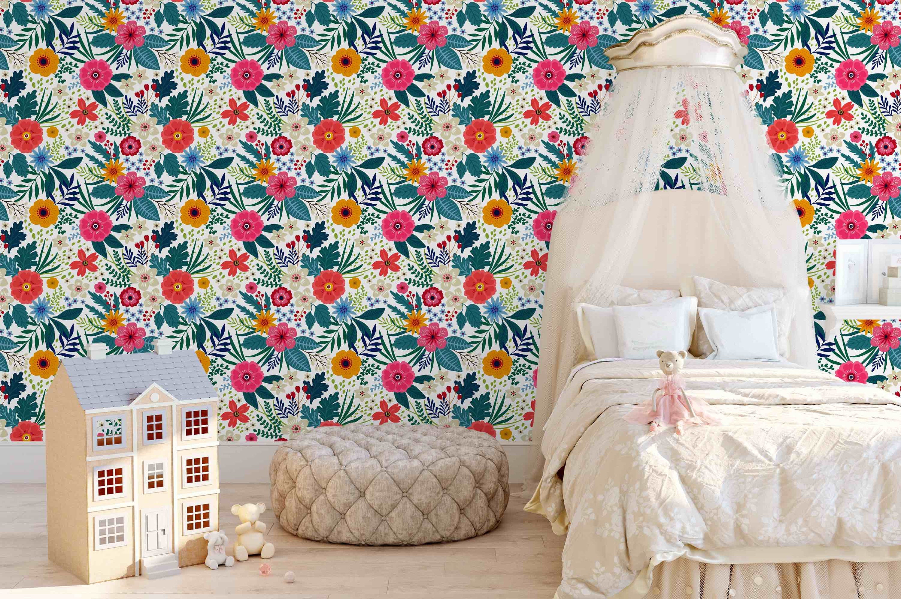 Nursery Wallpaper Removable Wallpaper Floral Wallpaper Etsy