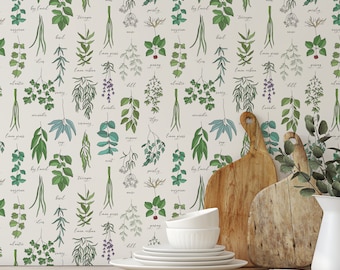 Kitchen Wallpaper with herbs illustrations