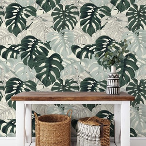 Removable Wallpaper | Peel and Stick Wallpaper | Self Adhesive DIY Wallpaper | Tropical Wallpaper | Tropical Home Decor | Monstera Leaves