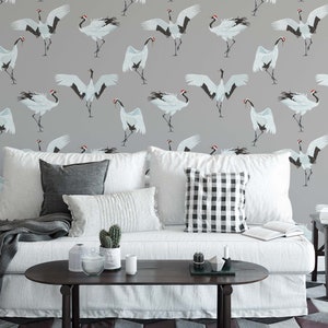 Crane Wallpaper | Bird Peel and Stick Wallpaper | Removable Wallpaper | Self Adhesive Wallpaper | Heron Decor