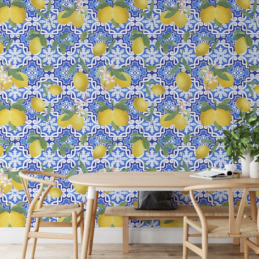 Italian Lemon Wallpaper Removable Wallpaper Watercolor Fruit Peel and