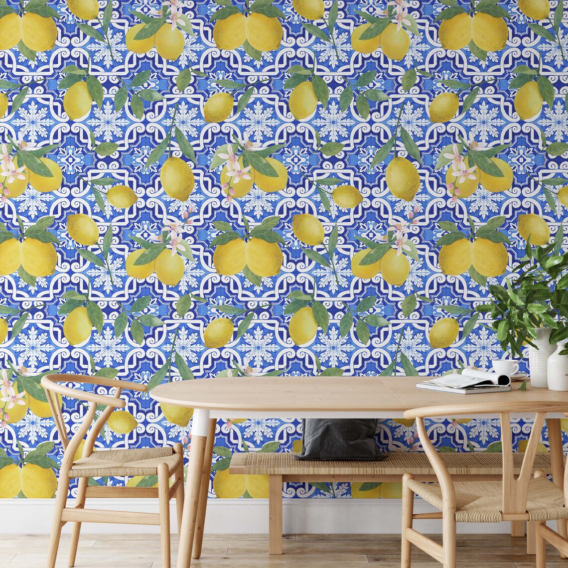 Italian Lemon Wallpaper Removable Wallpaper Watercolor - Etsy