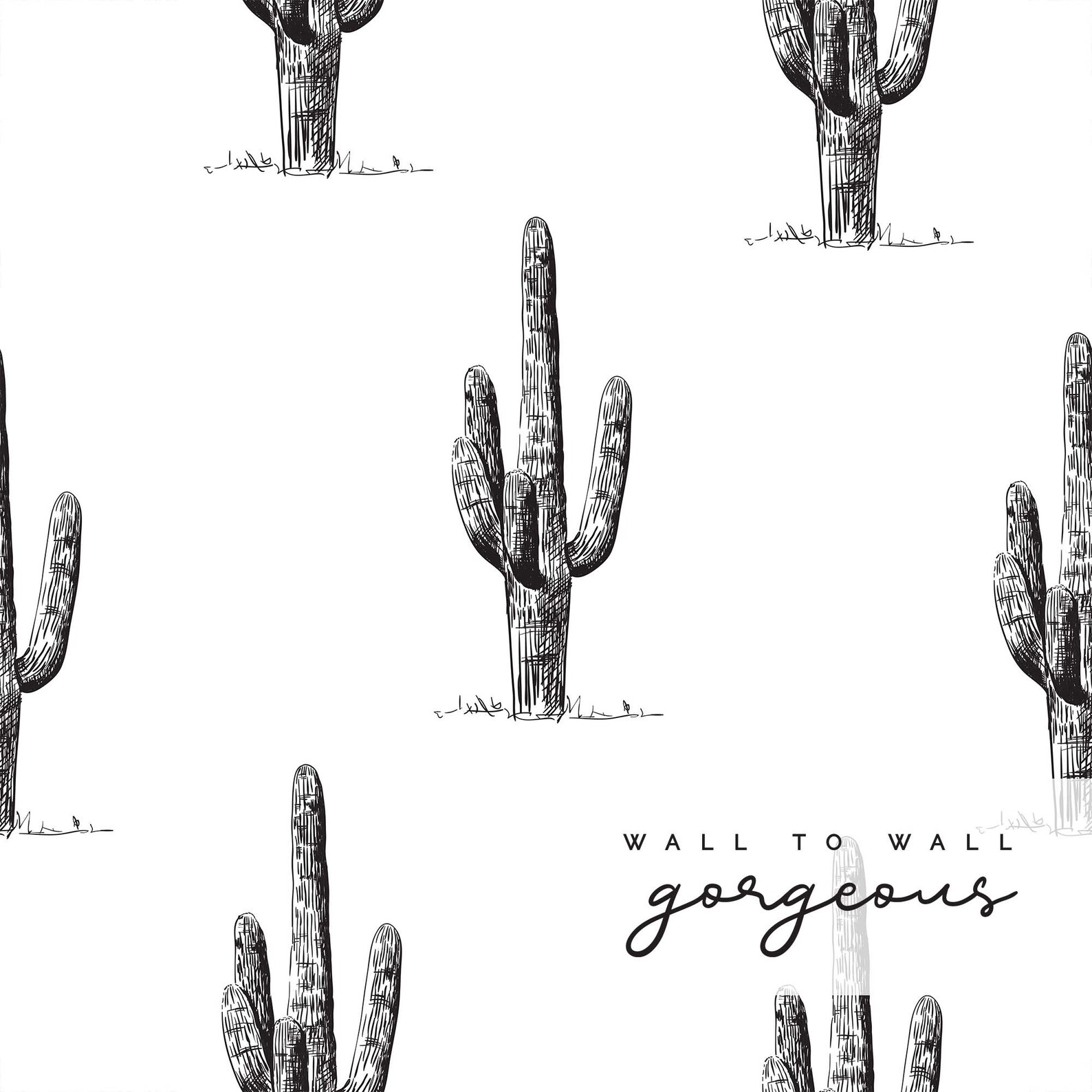 Cactus Wallpaper Black and White Wallpaper Peel and Stick Etsy