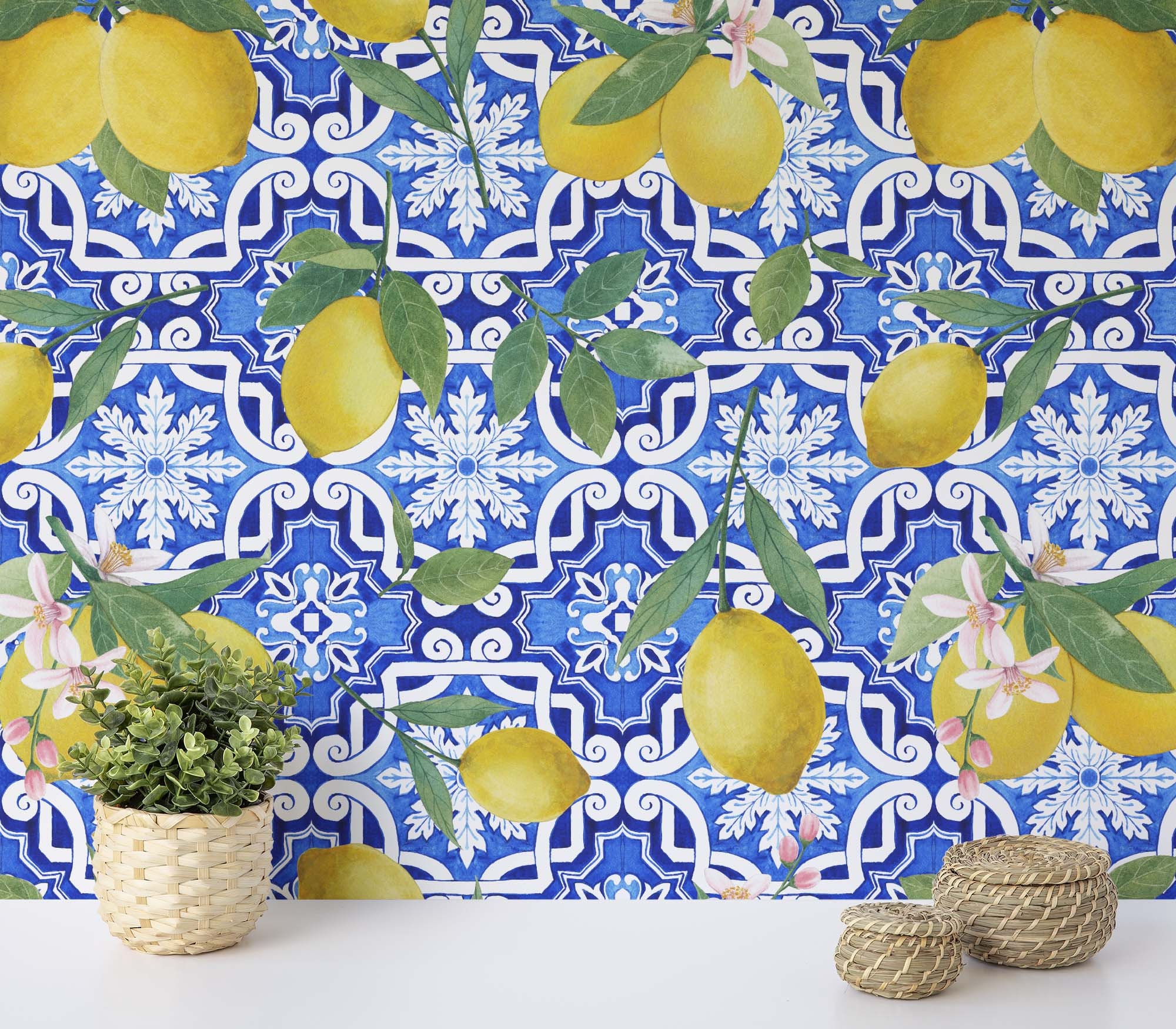 Italian Lemon Wallpaper Removable Wallpaper Watercolor - Etsy