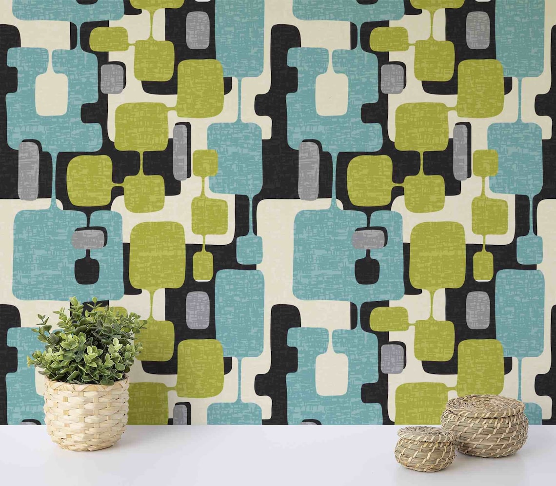 Mid Century Modern Wallpaper Removable Wallpaper Retro | Etsy