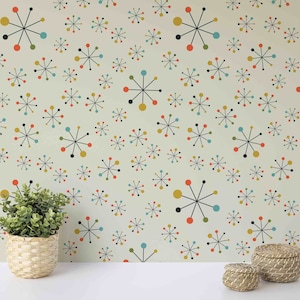 Mid Century Modern Wallpaper | Removable Wallpaper | Retro Wallpaper | Peel and Stick Wallpaper | Geometric Wallpaper