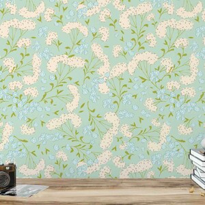 Floral Wallpaper | Removable Wallpaper | Peel n Stick Wallpaper | Blue Wallpaper | Vintage Inspired