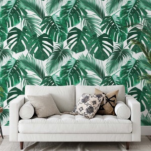 Removable Wallpaper | Peel and Stick Wallpaper | Self Adhesive DIY Wallpaper | Tropical Wallpaper | Tropical Home Decor | Monstera Leaves