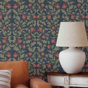 Blue Floral Wallpaper | Botanical Wallpaper | Elegant Removable Wallpaper | Peel n Stick Wallpaper | Self Adhesive Wallpaper